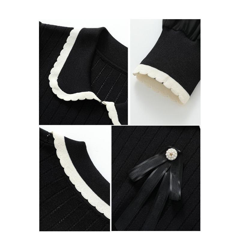 Knitted T-shirt with Lace Spring and Autumn New Style Doll Neck Knitted Sweater for Women