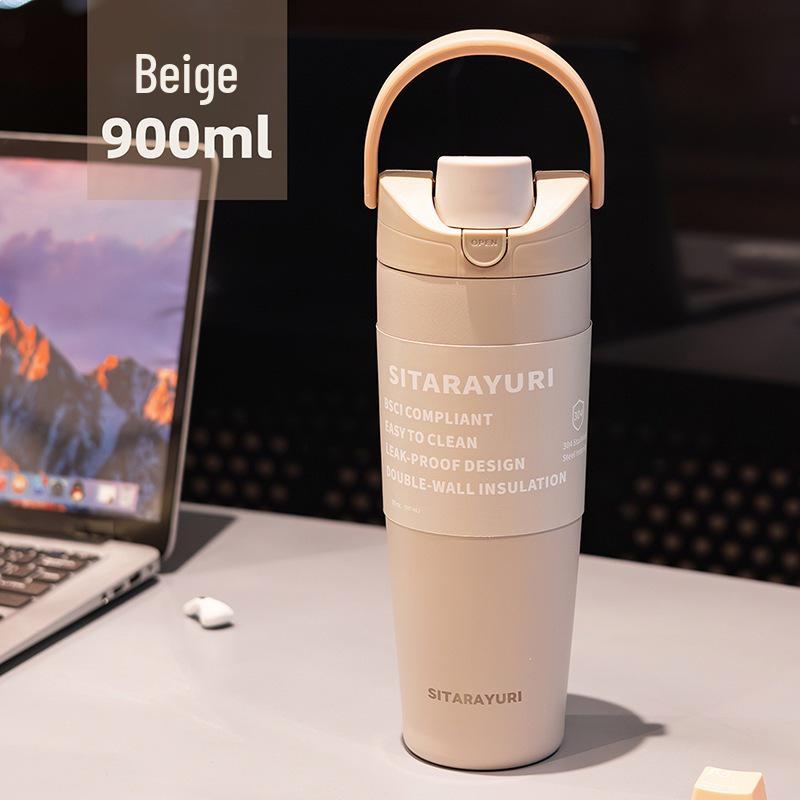 SITARAYURI Double-Lid Stainless Steel Insulated Sports Water Bottle, Large Capacity, Portable Design 900ML