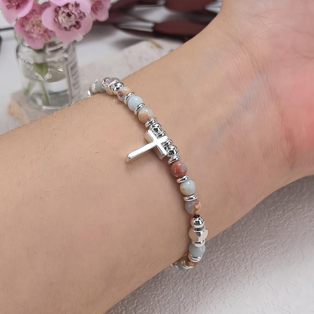 Bransoletka z okrągłych koralików Seria Krzyżowa Unisex Ręcznie robiony Design Styl Jesień Zima Wszechstronna Codzienna Biżuteria Ręczna