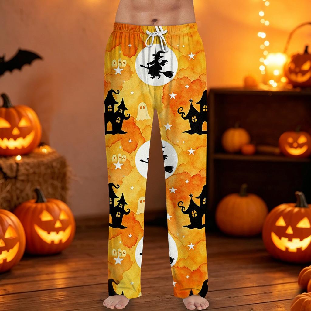 Men's Halloween Print Drawstring Lounge Pants Casual Sleepwear Pants Lightweight Comfortable Fit for Relaxing At Home or Sleep