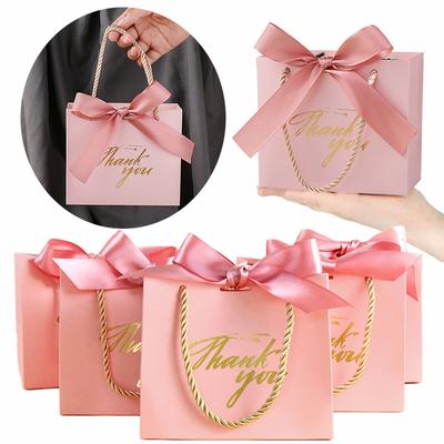 6~24pcs Candy Box with Ribbons Paper Handbag Pink Festival Gathering Gift Bag Wedding Birthday Souvenir Box Thank-you Gifts TMZ