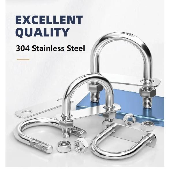 M6 M8 304 Stainless Steel U Type Bolts with Plate Nuts Round U Shape Pipe Clamp Clip U Type Tube Holder Fixed Buckle 2mm Plate