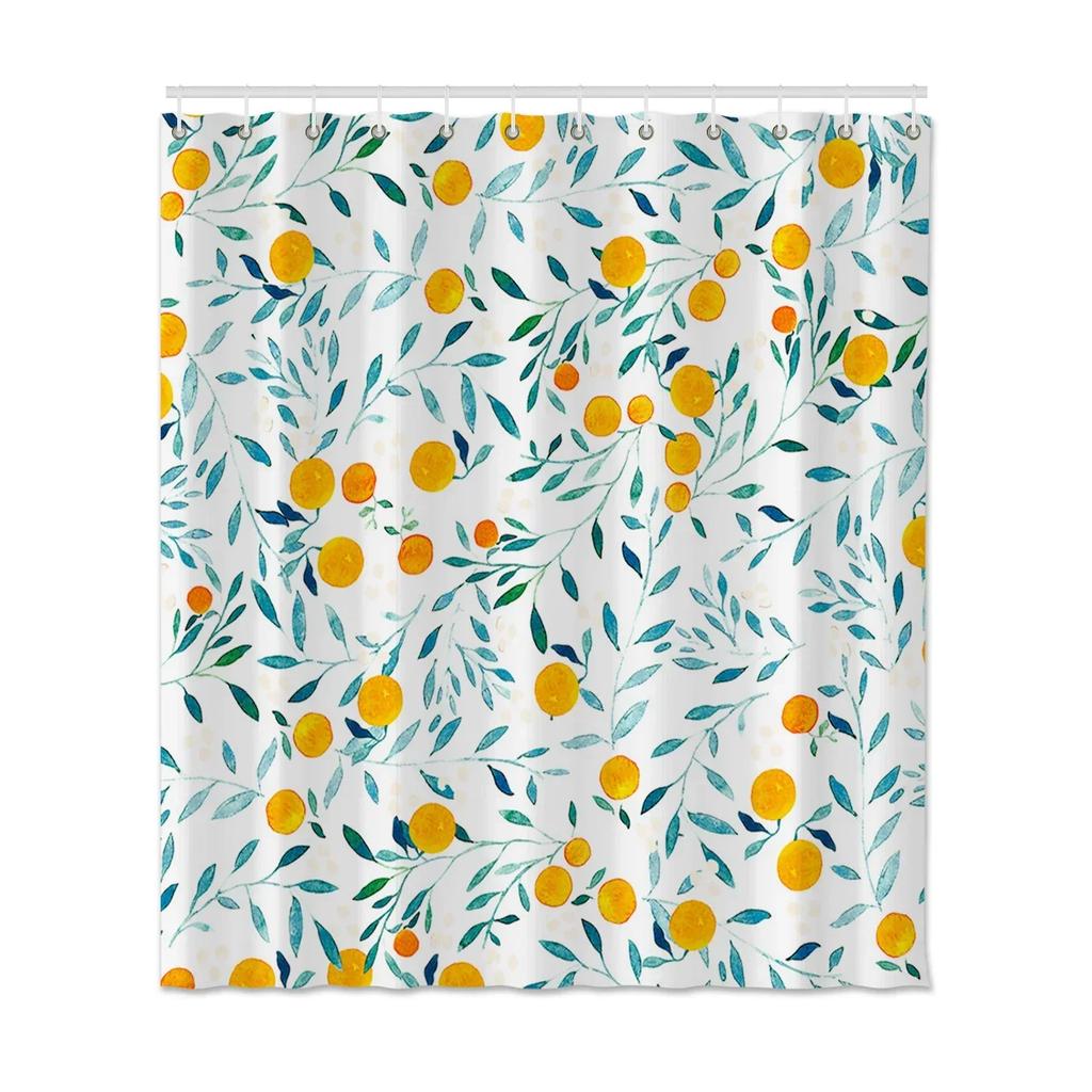 Flowers Leaves Printed Shower Curtain Waterproof Bathroom Shower Curtain With Hooks Polyester Fabric Bath Shower Curtain Decor