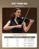 VEVOR Violin 355mm Size 4/4 Fiddle Set Solidwood for Beginner with Case Rosin Black