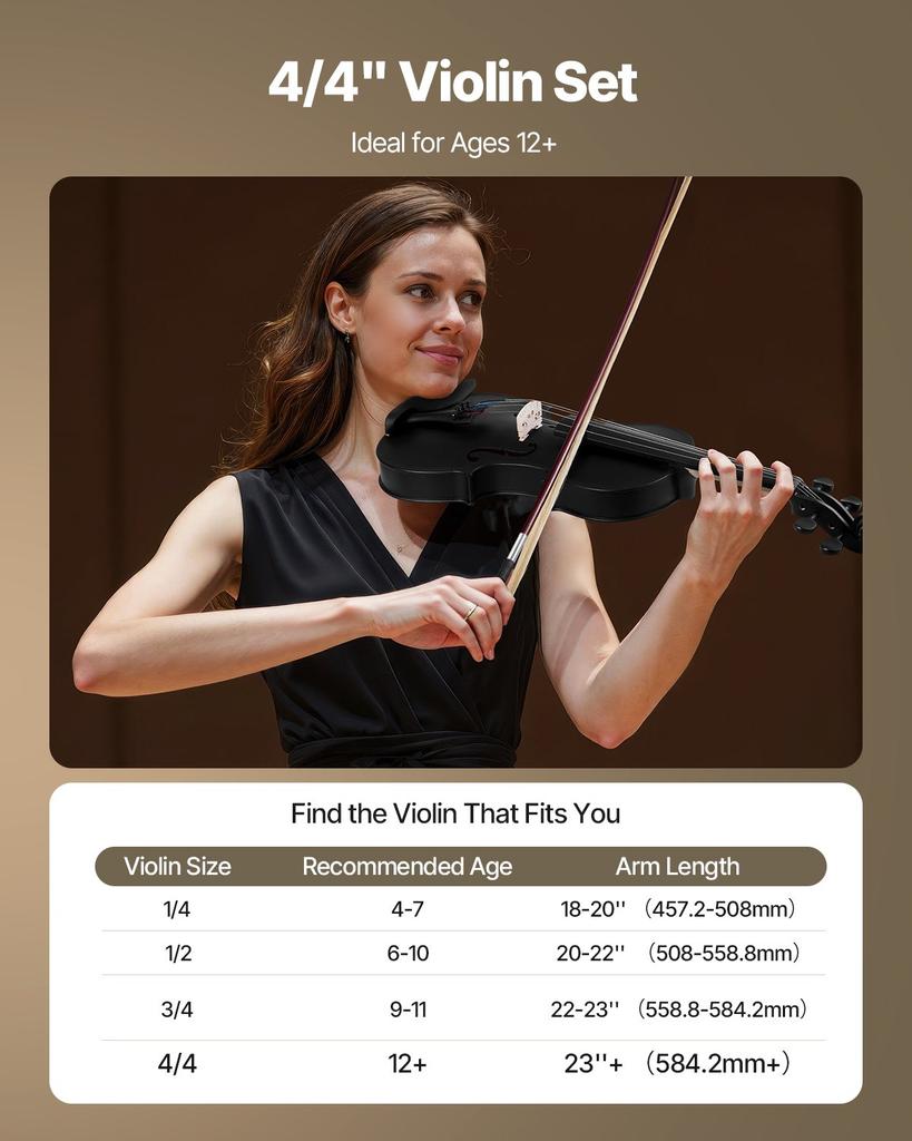VEVOR Violin 355mm Size 4/4 Fiddle Set Solidwood for Beginner with Case Rosin Black