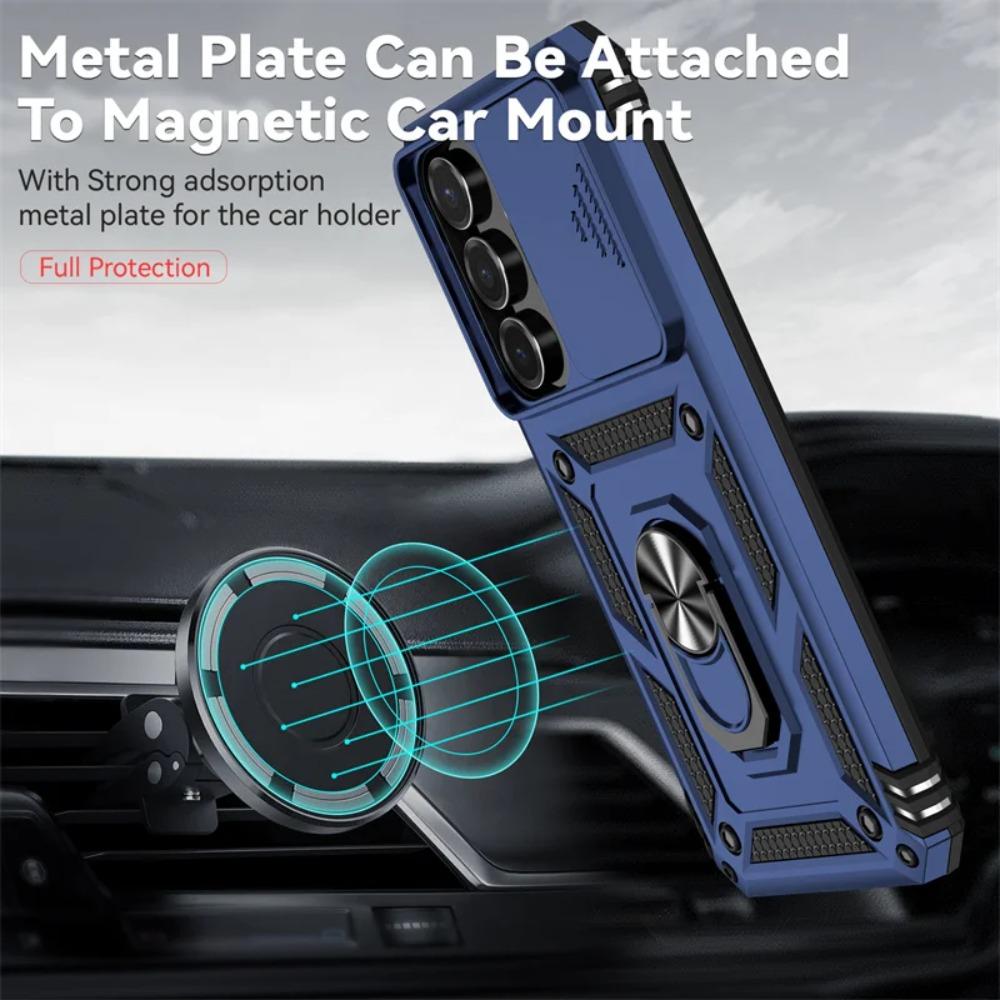 Luxury Car Magnetic Ring Bracket Case For Samsung Galaxy S26 S25 FE S24 S23 S22 Plus Ultra Armor Slide Camera Lens Protect Cover