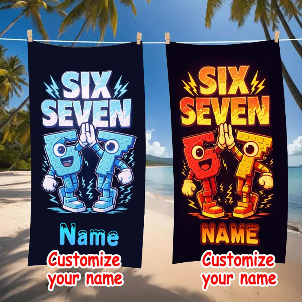 1 Stück Individuelles Personalisierbares Handtuch mit der Zahl Sechs Sieben, Cooles Cartoon-Gamer-Thema, Schnelltrocknendes Handtuch für den Sommerstrandurlaub
