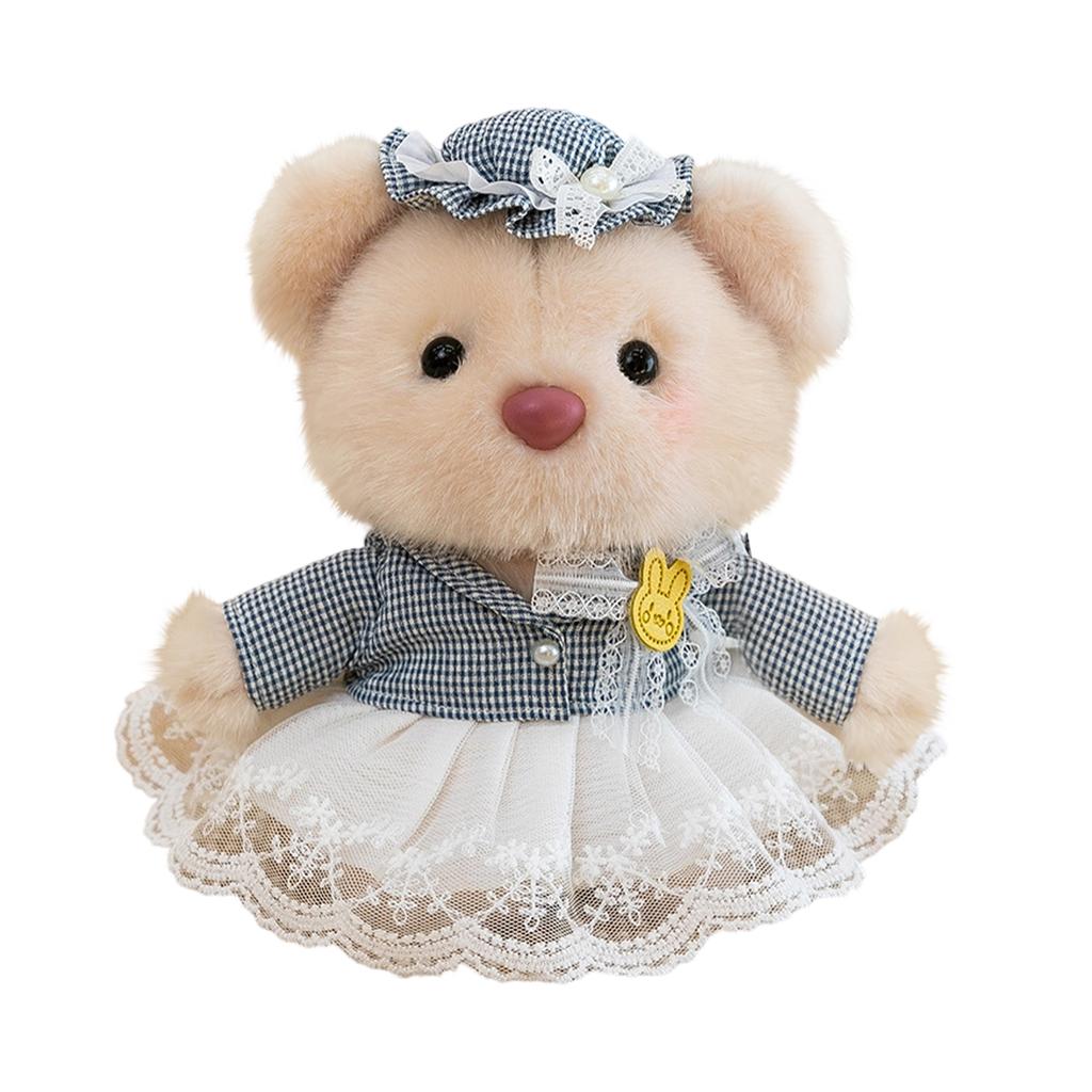 Handmade Teddy Bear Plush Doll with Bunny Dress Soft Stuffed Toy for Children Gift Collectible Home Decoration
