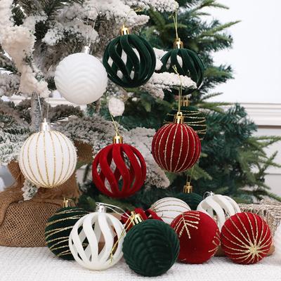 Christmas Ball, Red, Plush, Painted Ball, Christmas Tree Decoration, Hanging Ball, Window Decoration, Decoration, Christmas Velvet Ball