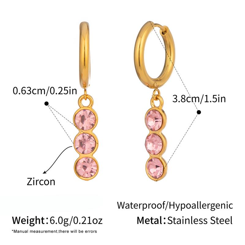 Stainless Steel Geometric Hoop Earrings Women White Pink Short Row Zircon Earrings Buckle Exquisite Anti-Allergy Banquet Jewelry