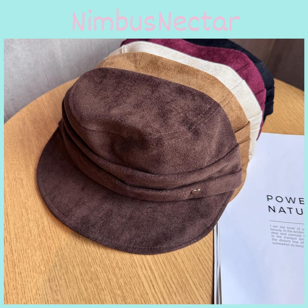Fashion Women Solid Color Suede Flat Top Hat For All Seasons