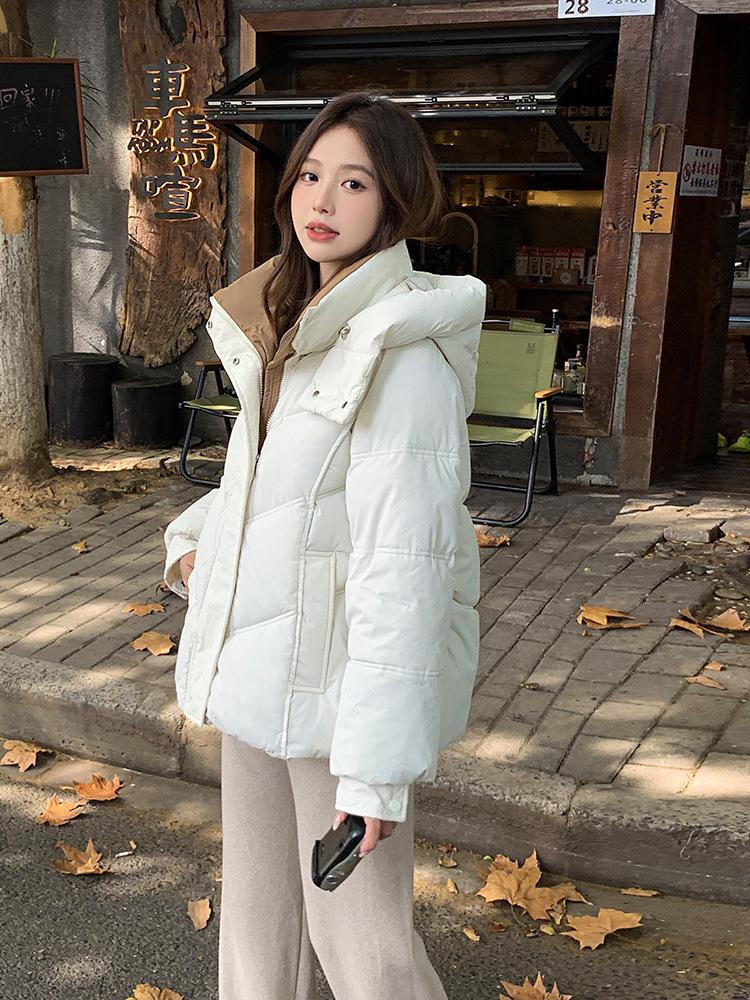 Women's Long Sleeve Hooded Jacket Hood Collar Sweet Style Loose Fit Puffer Coat Winter Warm Cotton Padded Outerwear