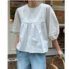 Johnature French Puff Sleeve Top Women Summer Loose White Shirt Korean Casual Lace Lace Doll Shirts