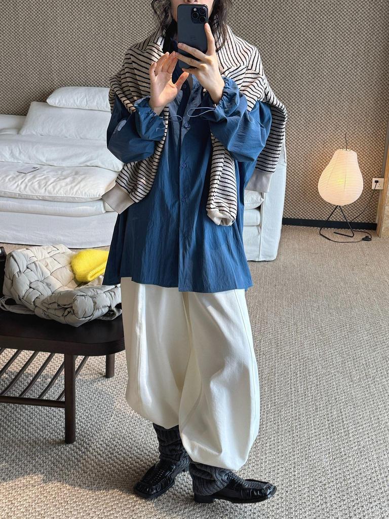 Louvre Early Spring Korean Style Lapel Drawstring Long Sleeve Loose Shirt for Women