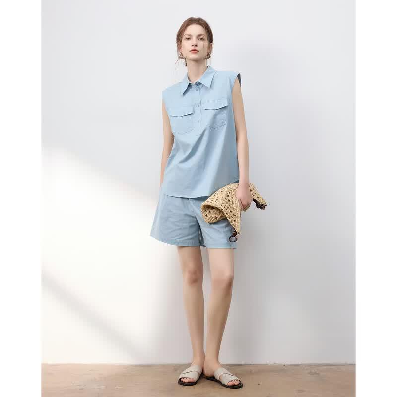Demana Women's Summer Linen Blend Sleeveless Top & Shorts Set