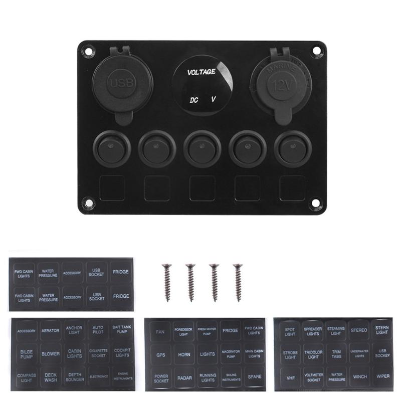 12V 24V 5 Taste LED-Panel Licht Toggle USB Gauge Für Auto Marine Boot Lkw Anhänger Wohnwagen Zubehör