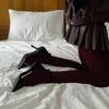 80D Velvet Burgundy Semi Opaque Nylon Tights For Women Control Top Pantyhose With Toes High Waist High Elastic Tights