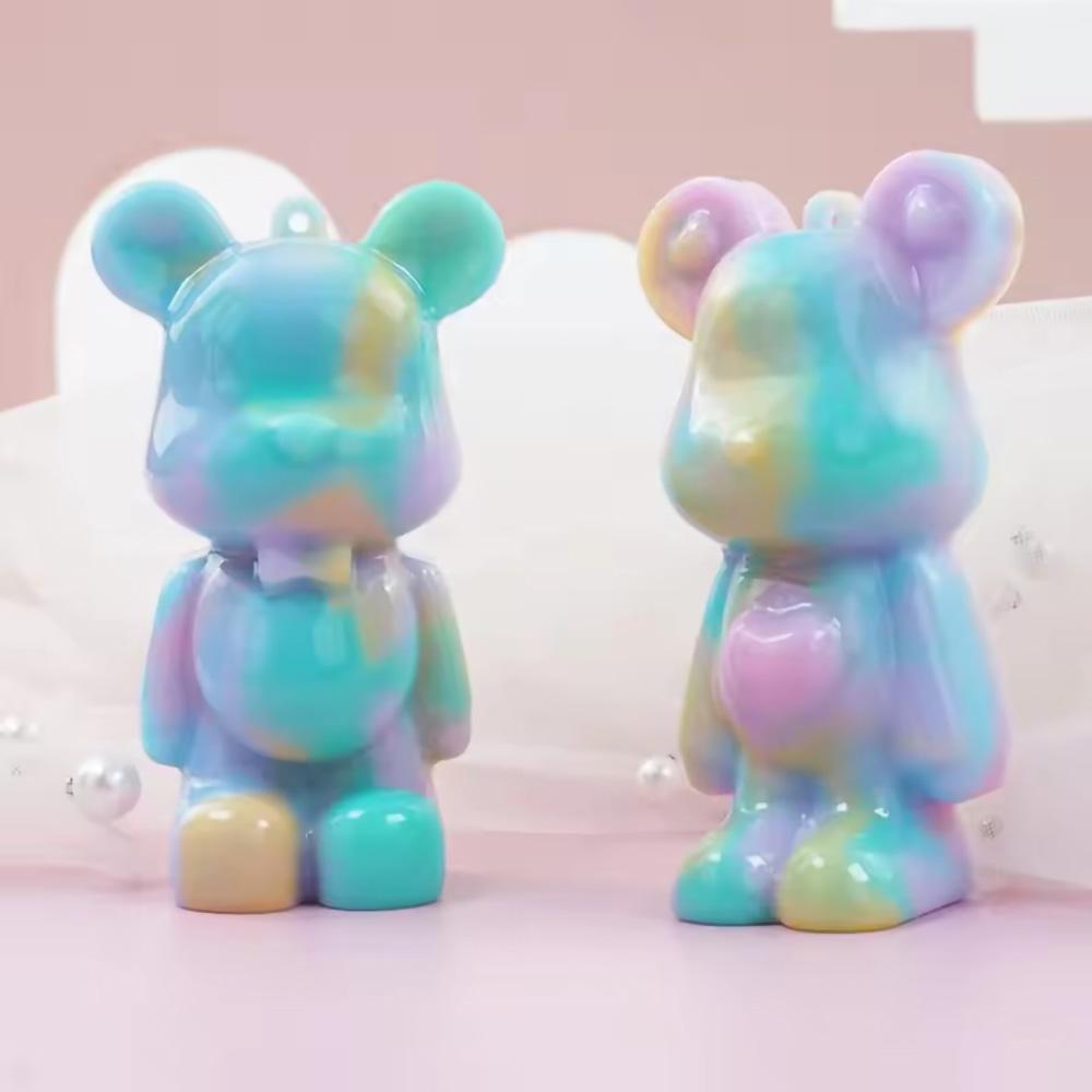 DIY 3D Kleiner Bär Kristall Epoxidharzform Astronaut Schlüsselanhänger mit Loch Anhänger Silikon Blutrosa Bärenform