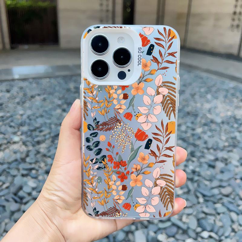 Luxury Retro Flowers Floral Phone Case For iPhone 12 15 11 12 13 14 Pro Max 15 14 Plus 13 Mini Shockproof Matte Laser Back Cover