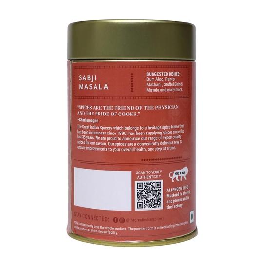 The Great Indian Spicery | Sabji Masala - Kitchen King | 100gm Tin - Steam Sterilisation, Farm Fresh, Authentic Blend of 12 Spices, Non-Adulterated