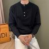 Men's Henley Neck Long Sleeve Knit Sweater: Lightweight British Style for Autumn/Winter