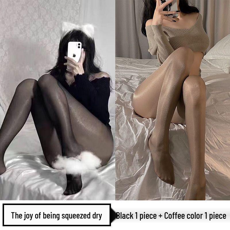 Perleťové dámské punčochy - Lesklé černé a bílé hedvábné, Ultratenké, Zeštíhlující, Šedé punčochové kalhoty pro vylepšení pokožky na léto.