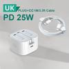 Carregador USB C do Reino Unido Para iPhone 15 14 13 Pro QC3.0 Carregamento Rápido PD 25W Tipo C Carregamento Rápido Carregador de Parede de Viagem Adaptador de Alimentação