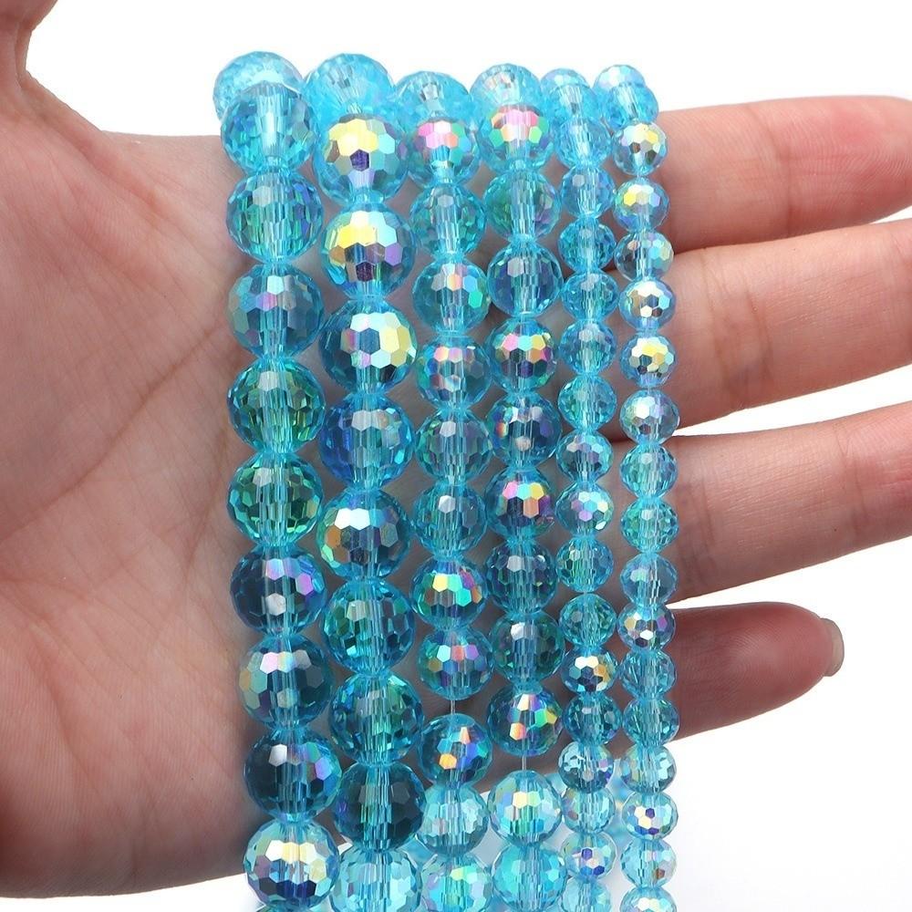 6/8/10mm Sizes Faceted Glass Beads Pink Blue Crystal Earth Beads  for Jewelry Making