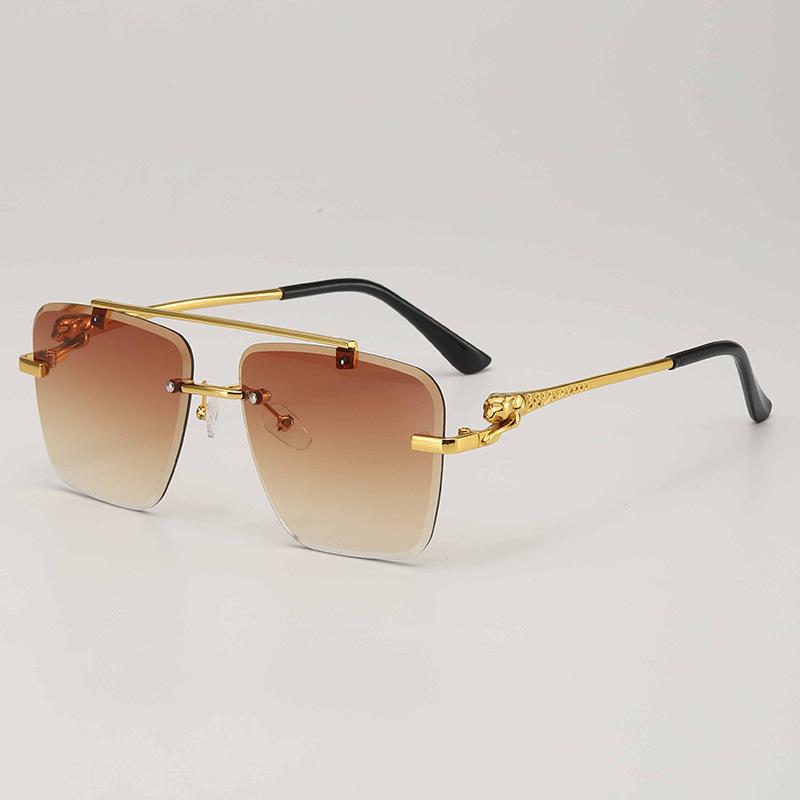 JYL TS Rimless Sunglasses With Leopard Pattern UV Protection For Photo Shooting 90229