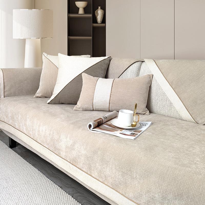 Modern Minimalist Sofa Cover Solid Color Sofa Mat Universal Living Room for Seasons Sofa Cover Chenille Anti-skid Cover Cloth