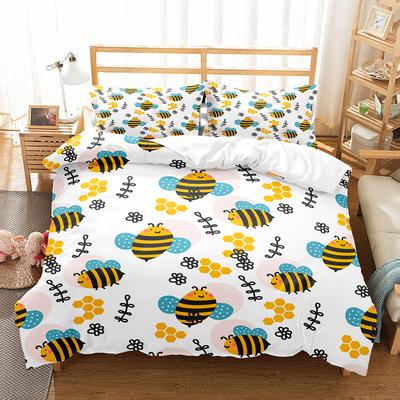 Gelbe Biene Bettbezug-Set Cartoon Wildtiere Muster Steppdeckenbezug mit Kissenbezug Leicht Weich Geschenk King Queen Full Size