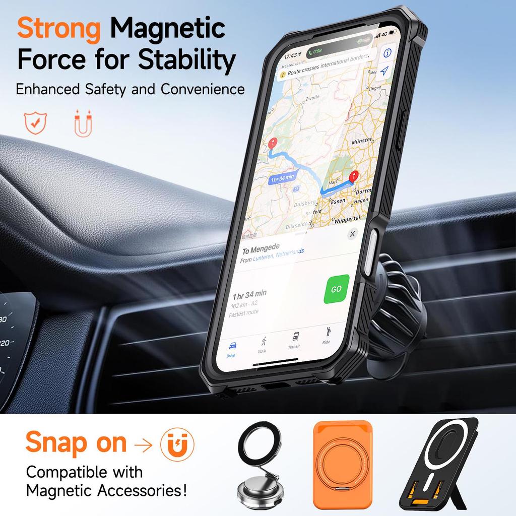 Military-Grade Drop-Proof Phone Case with Stand for Apple 17 Pro Max and 16 Pro Max