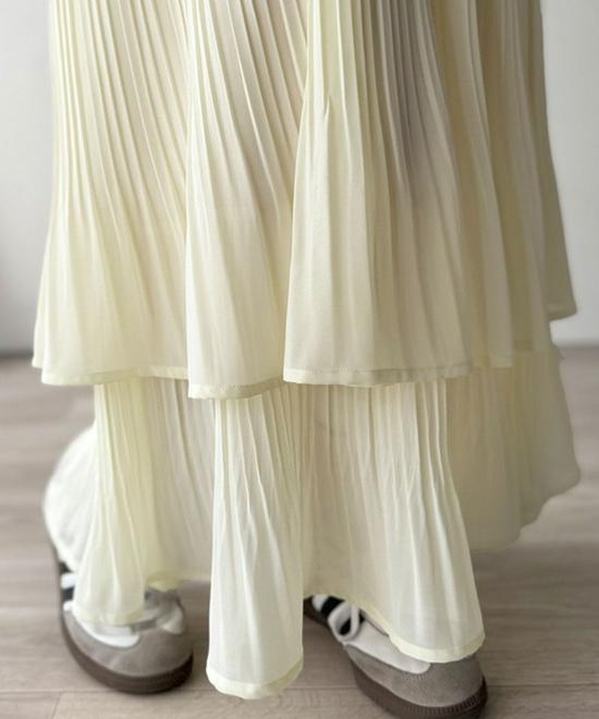Elegant Japanese-Style Double-Layer Pleated Chiffon Skirt, Slimming and Versatile with an Elastic Waist