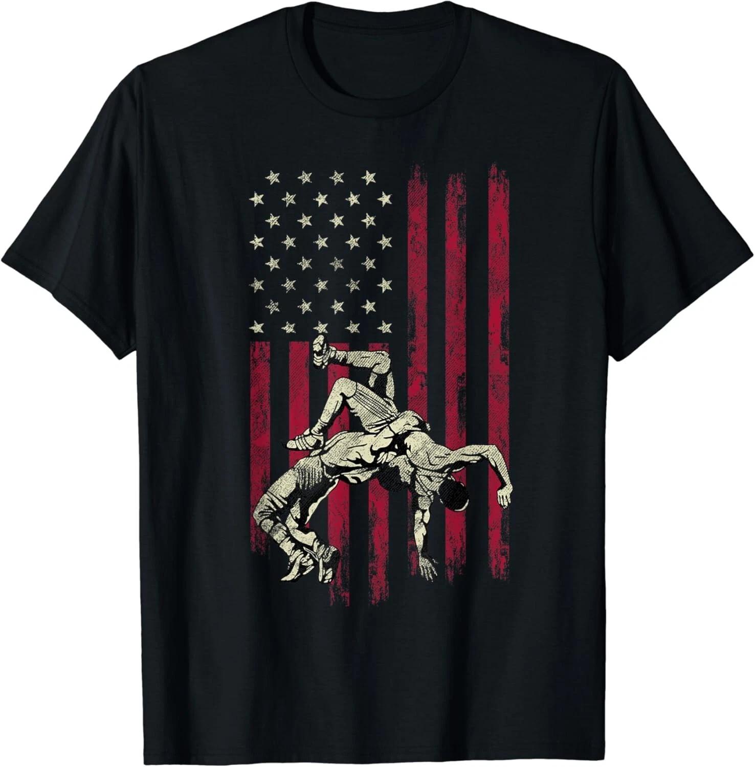 Wrestling Vintage American Flag 4th Of July Tee Gift Unisex T-Shirt M