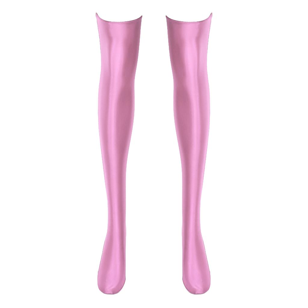 Womens Glossy Thigh High Stockings Solid Color Stretchy Socks 1 Pair Costume Accessories