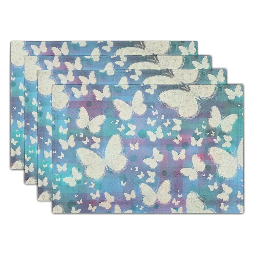 1PC Flowers Butterfly Table Pad Entomology Watercolor Table Mats Rectangle Durable Placemat Heat Insulation Burlap Kitchen Mat