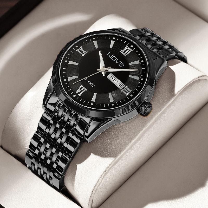 UTHAI Men s Watch High End Calendar Luminous Steel Wristband Fashion Trend Classic Business Quartz Watch Clock Gift чёрный