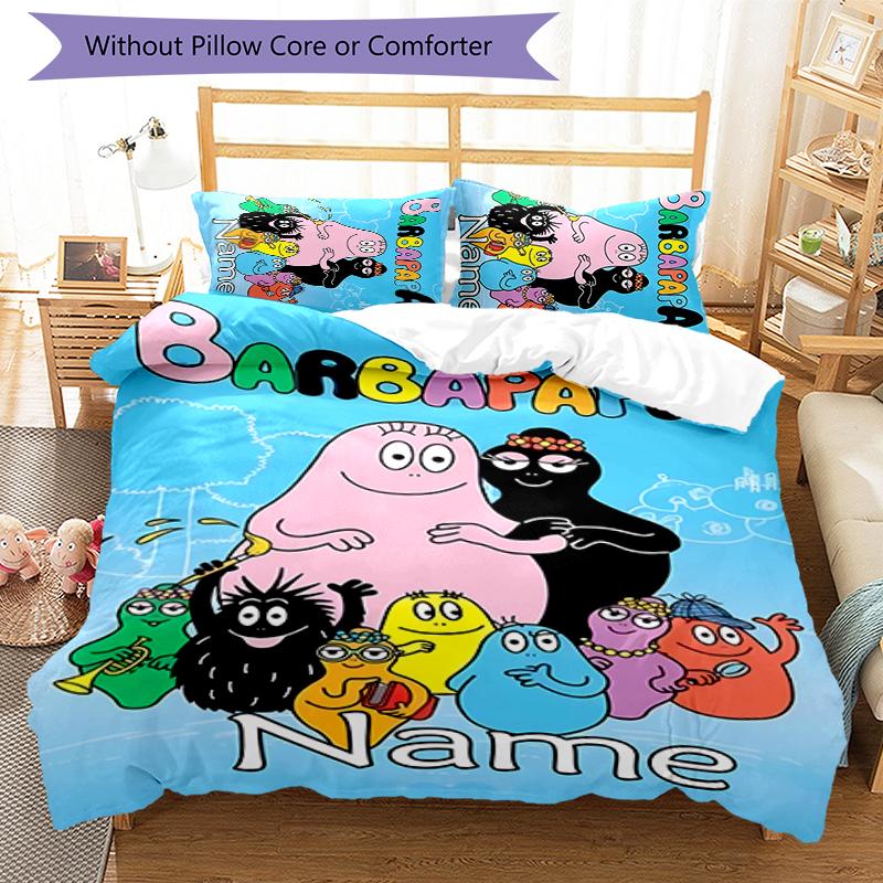 3pcs Custom Name Barbapapa Bedding Set Duvet Cover Closure Includes 1 Duvet Cover & 2 Pillowcases for All Seasons Bedroom Decor