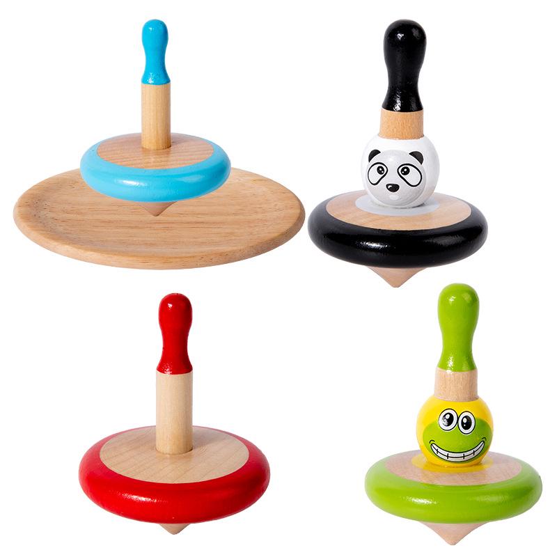 Customizable Children's Nostalgic Beech Wood Spinning Top Set
