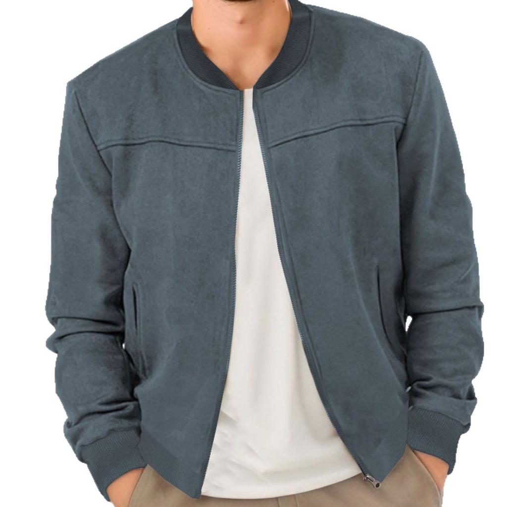 Autumn Solid Color Men's Zipper Jacket Casual Retro Long Sleeve Cardigan Coat