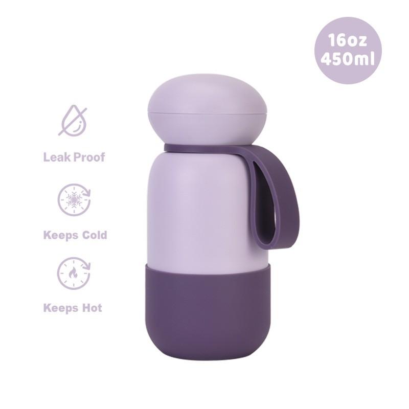 Borraccia da Viaggio Termica Sottovuoto in Acciaio Inossidabile da 450ml con Anello Maniglia per Sport all'Aperto, Ufficio, Campeggio