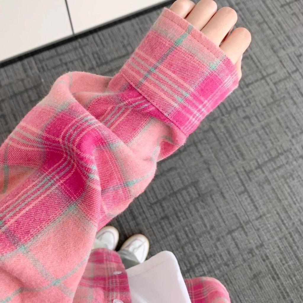 2025 Women's Retro Blue Plaid Shirt Jacket - Loose Fit, Long Sleeve for Spring & Autumn