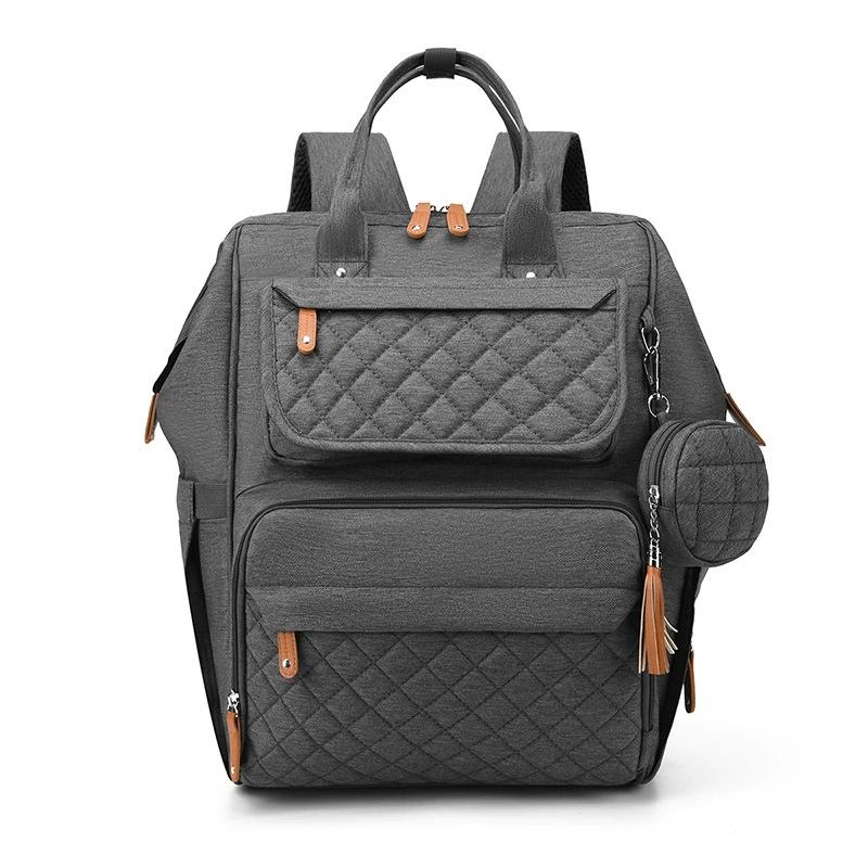 Quilted Pattern Diaper Bag Backpack, Large Capacity Multifunctional Maternity Bag with Stroller Strap, Lightweight Casual Baby Nappy Bag