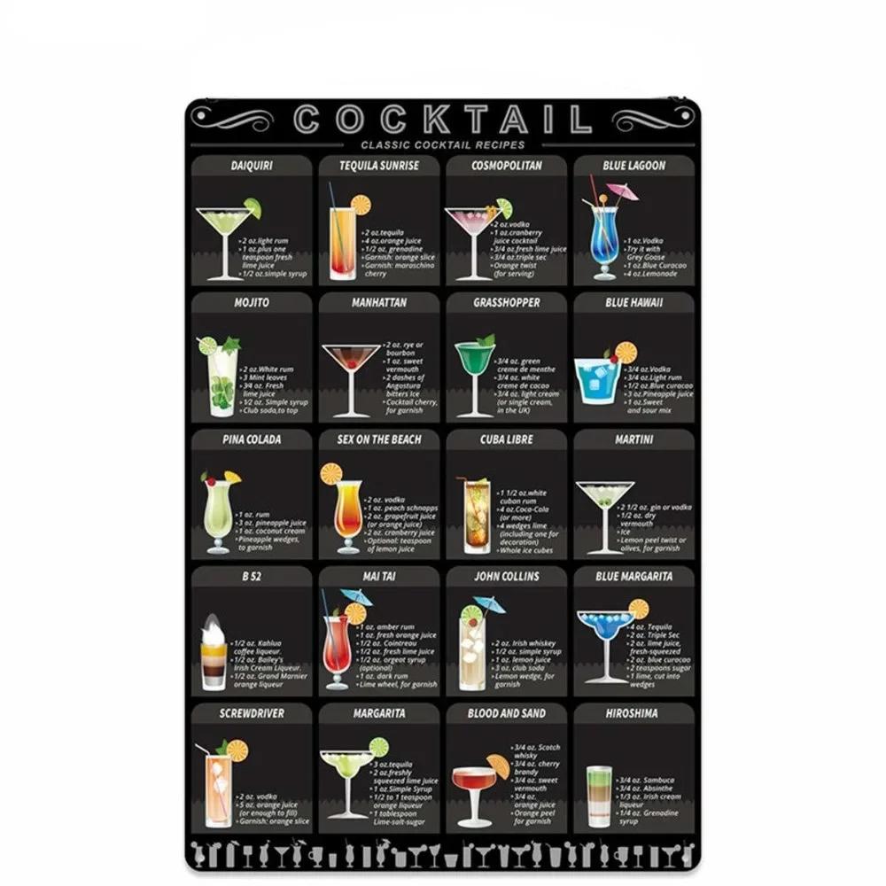Sinal de Lata de Metal para Menu de Coquetéis Retro Guia para Amantes de Mixologia Bar Pub Corrente de Ferro Pendurador Decoração Bebida Alcoólica Pôster Rústico