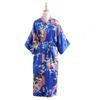 Pigiama Kimono da Donna in Stile Giapponese a Maniche Corte con Stampa Pavone Accappatoio Lungo da Notte da Donna in Seta Simulata
