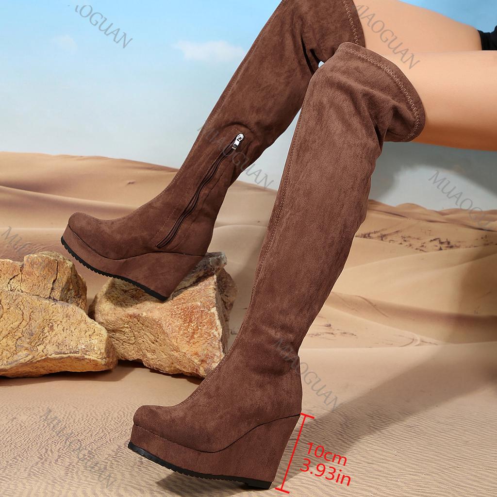 Fashion Women Wedges Thigh High Boots Women 2025 Autumn New Fashion Thick Soles High-Tube Boots Woman Over The Knee Long Botas Plus Size