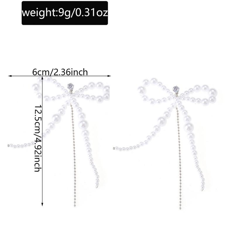 Retro Trend Imitation Pearl Earrings Niche Irregular Bow Chain Fringed Beaded Stud Earrings Women