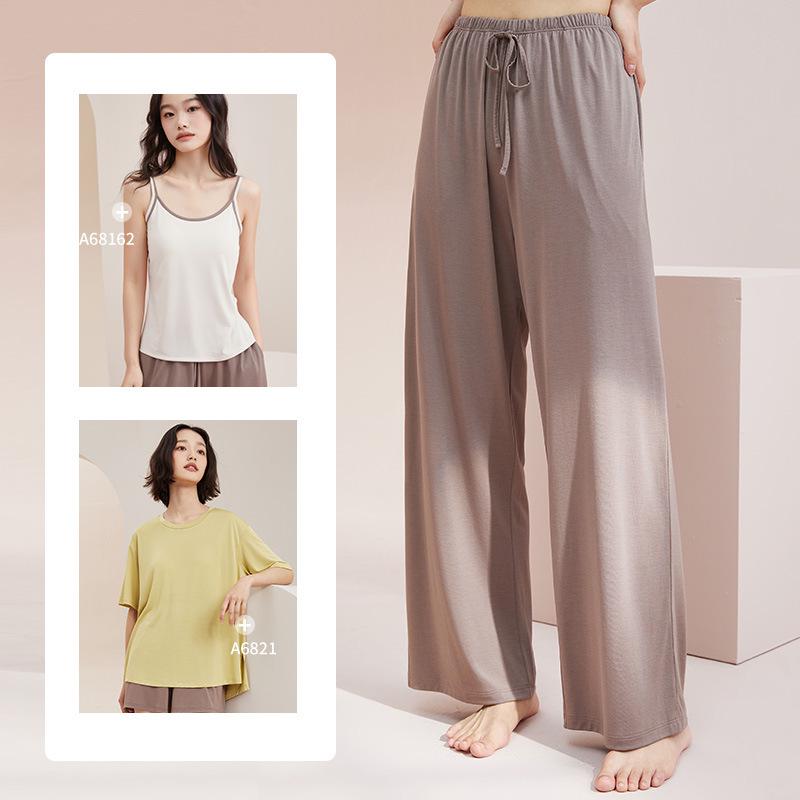 Damskie letnie modalne luźne spodnie piżamowe z szerokimi nogawkami - Oddychające i przyjazne do noszenia na zewnątrz spodnie domowe z lodowego jedwabiu.