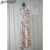 BITCED Women's Dress: Elegant Floral Print Split-Hem Fashionable Resort Strapless Dress