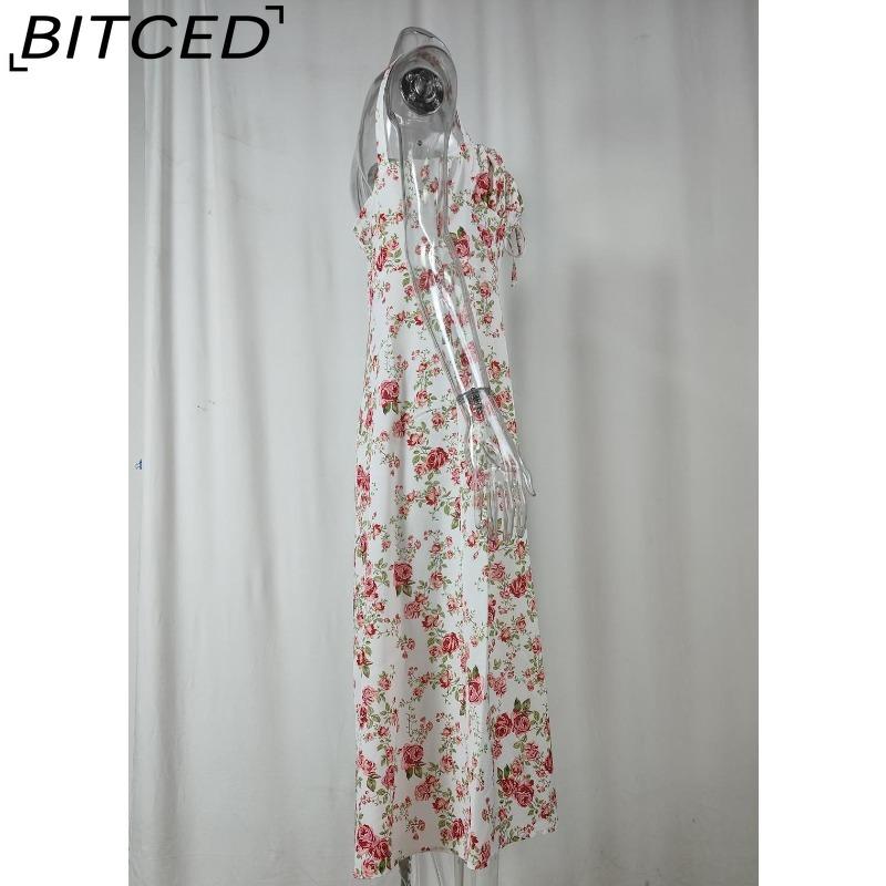 BITCED Women's Dress: Elegant Floral Print Split-Hem Fashionable Resort Strapless Dress